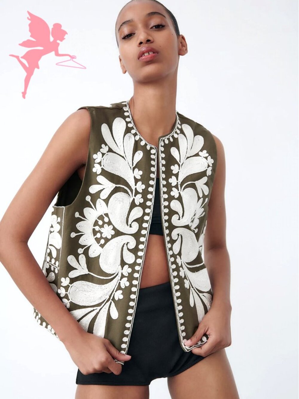 ZARA Contrast Embroidered Vest - Picture 1 of 7